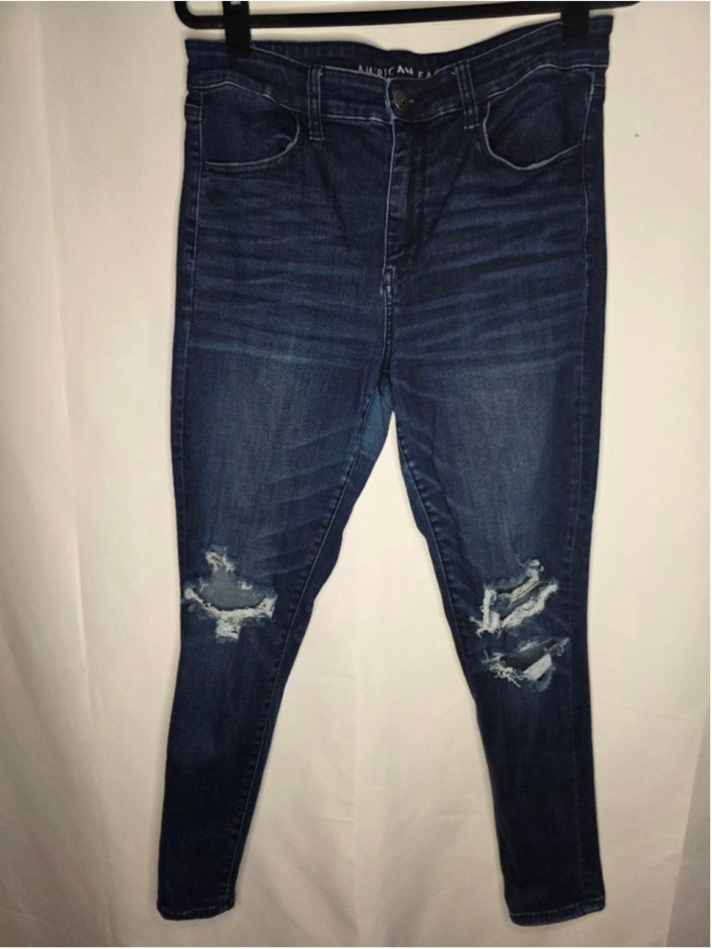 American Eagle Blue Distressed Hi Rise Jeggings Size 14